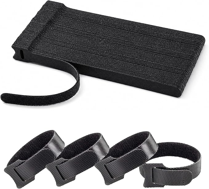 80pcs 8 Inch Cable Ties Reusable Black Hook and Loop Cord Ties by NAYZWOK