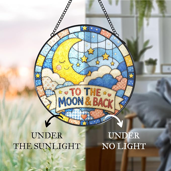 Moon and Star Stained Glass Window Hanging Suncatcher | to the Moon and Back - Image 6