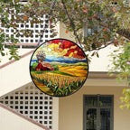 Stained Glass Window Hanging Autumn Farm Corn Harvest Landscape Large 15" - Image 4