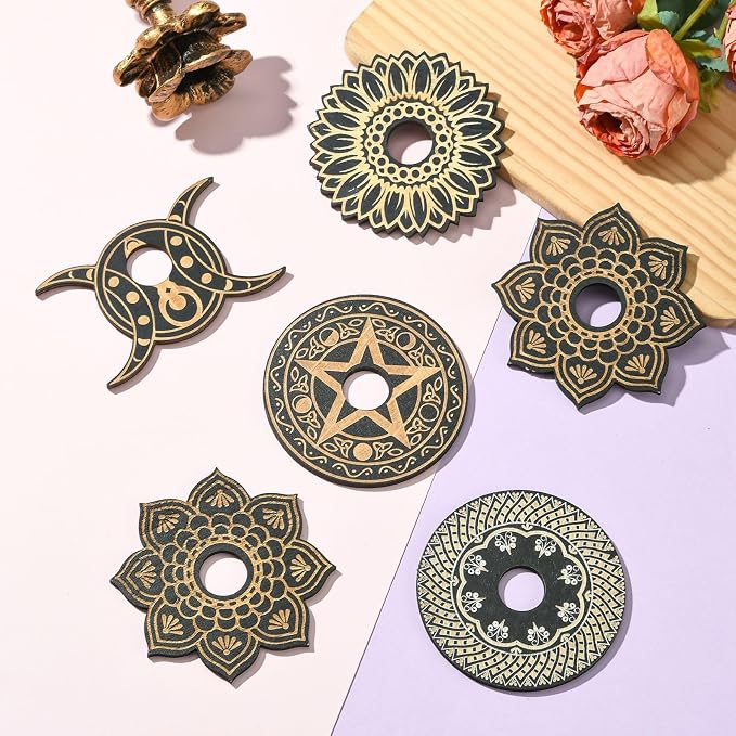 10 pcs 5 Styles Moon Flower Theme Wooden Crystal Display Star Round Lotus - Image 5