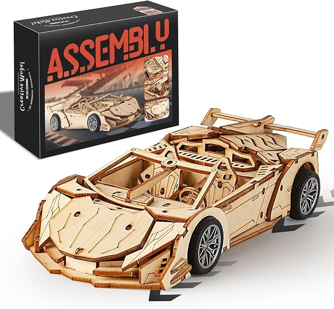 3D Wooden Puzzles for Adults Roadster, Mechanical Wood Sport Car Model Kits for by Unknown