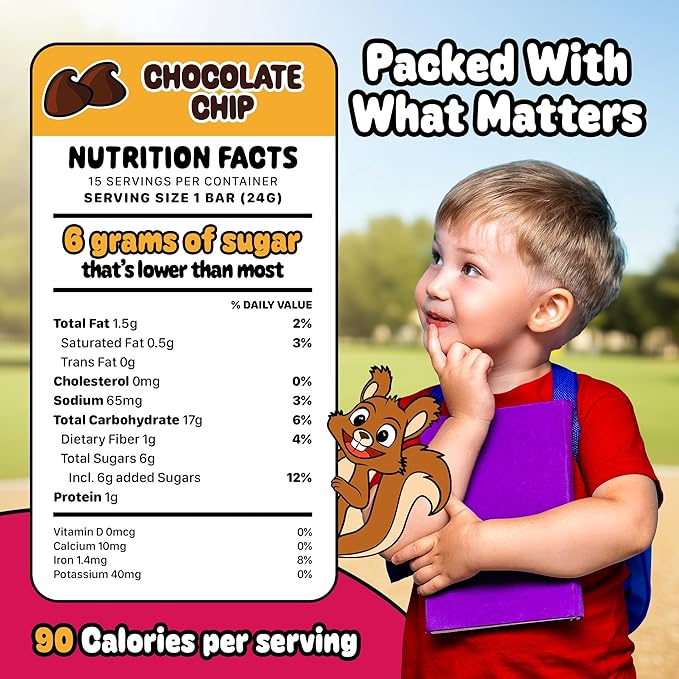 Snakkidz Organic Chewy Granola Bar, Allergen Free, Made with Avocado Oil, Low Sugar (15 Bars, Chocolate Chip)
