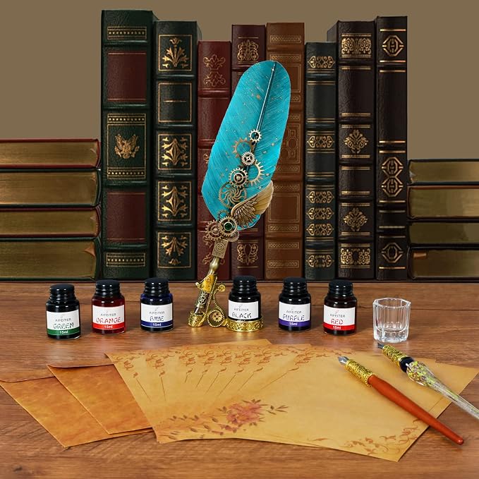 Aifeiter Quill Pen Feather Calligraphy Pen and Ink Set, Wax Seal Stamp Set - Image 3