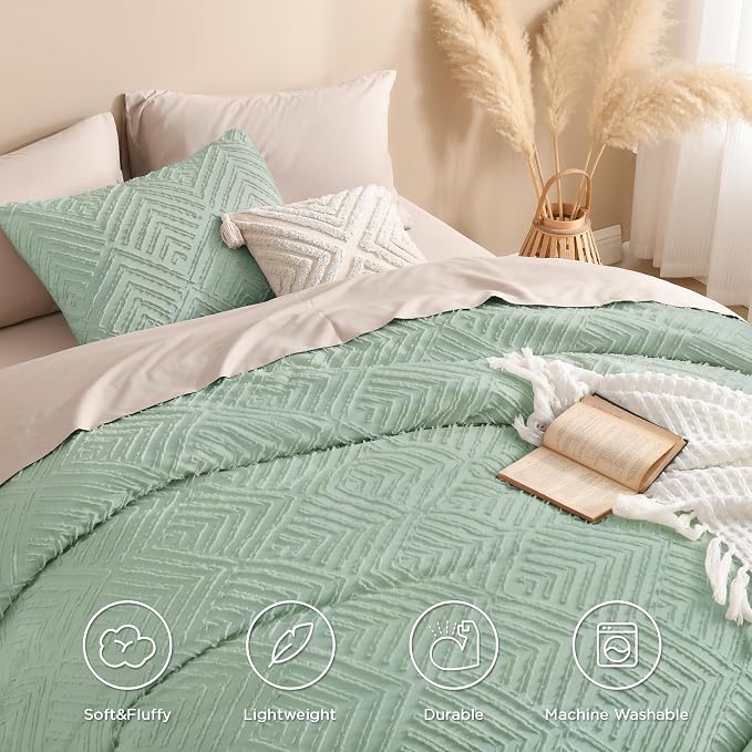 Andency Oversized King Comforter Set 120''x120'', 3 Pieces Sage Green Super - Image 4