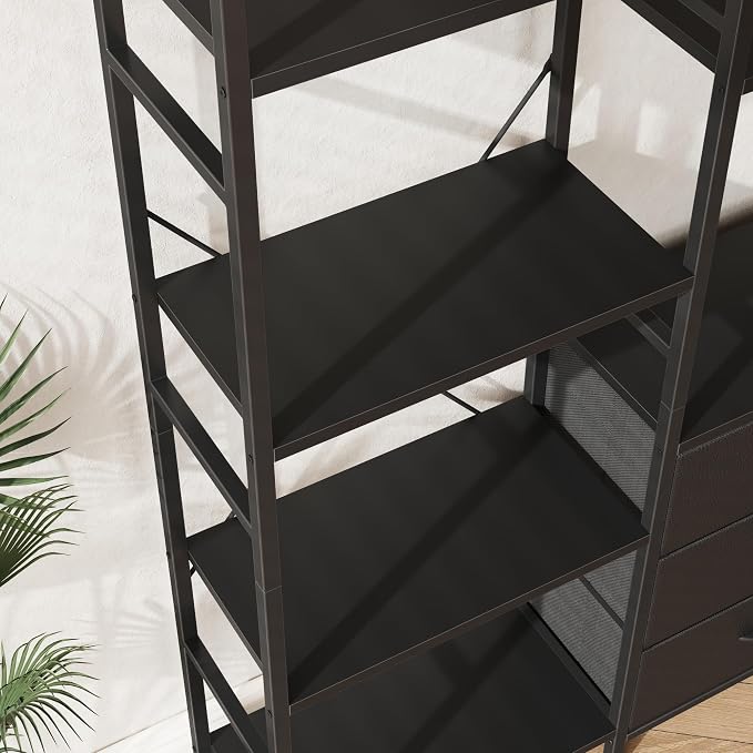 AFLUI Triple Bookshelf with 3 Fabric Drawers, 5-Tier Book Shelf and 10 Display - Image 7