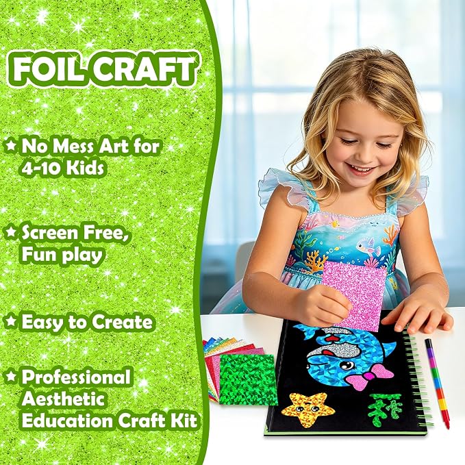 FUNNYB&G Foil Art Craft Kit for Kids 4-10 Years Old: Mess-Free & No-Glue - Image 3