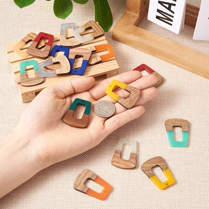 FASHEWELRY 20Pcs Wood Resin Charms Trapezoid Wooden Earring Blanks Charms 10 - Image 6