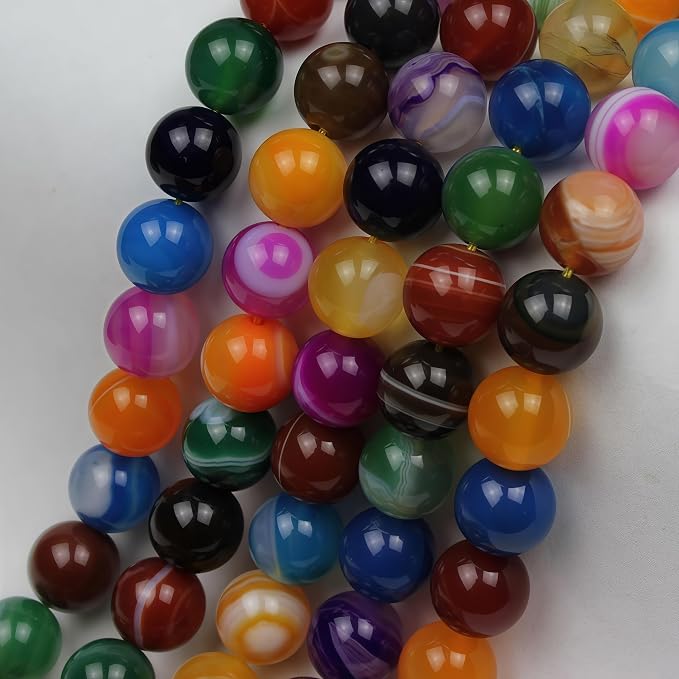 MJDCB Natural Multicolor Stripe Agate Beads Round Loose Beads - Image 6