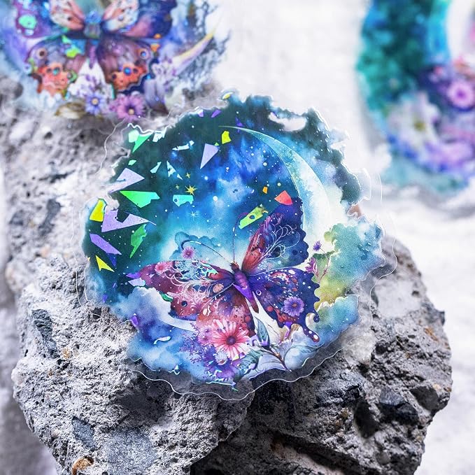 Yoksas 60Pcs Holographic Fantasy Butterfly Dragonfly Moon Stickers - Image 4