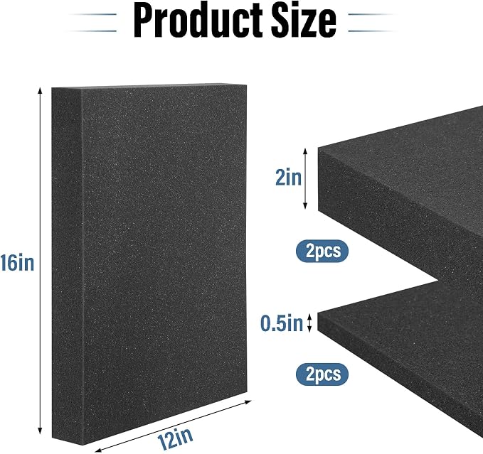 4pcs High Density Packing Foam Sheets, 2 Size Black Polyurethane Foam Padding - Image 2