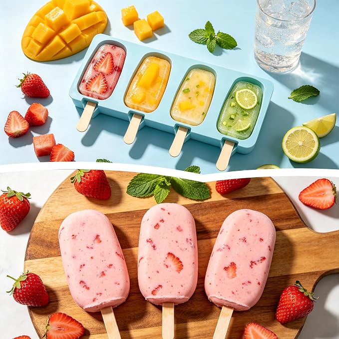 Popsicles Molds, Reusable Silicone Ice Pop Cream Cakesicle Maker Mold 4 Cavities - Image 4