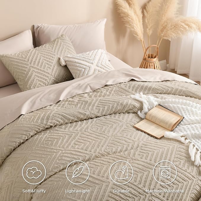 Andency Khaki Oversized King Comforter 120''x120'', 3 Pieces Khaki Super King - Image 4