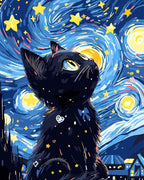 Yunnuo Paint by Numbers Kit for Adults Beginners Cat, Starry Night Black Cat by Yunnuo-premiumdiyartpaintingkits