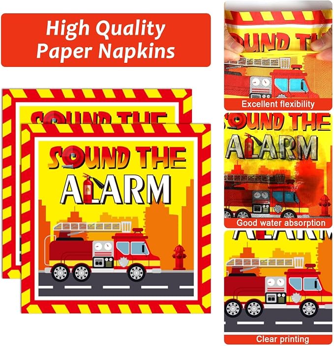 100 Pcs Firetruck Birthday Party Decorations Fireman Plates and Napkins - Image 3