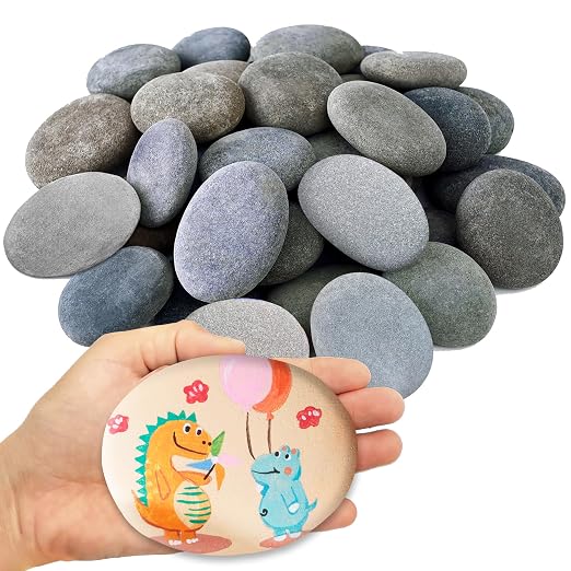 DALTACK 24 Pcs Large Rocks for Painting, Natural Flat River Rocks, 3-4 Inch by DALTACK