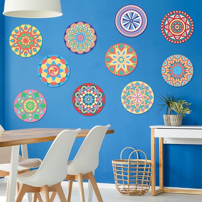Vercraft 22 Pcs Wooden Mandala Painting Set 10 Mandala Unfinished Wood Cutouts - Image 6