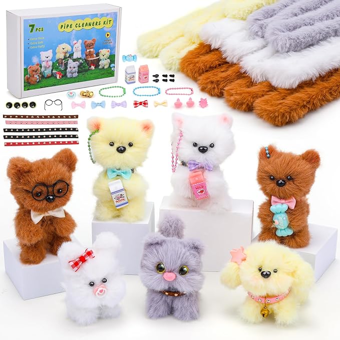 ZXIIXZ 104 Pcs Pipe Cleaners Craft, Cute Large Plush Pipe Cleaner Supplies Kit by ZXIIXZ