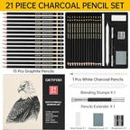 21pc Drawing Sketching Pencil Set Graphite 14B-5H & Charcoal Pencils | - Image 2