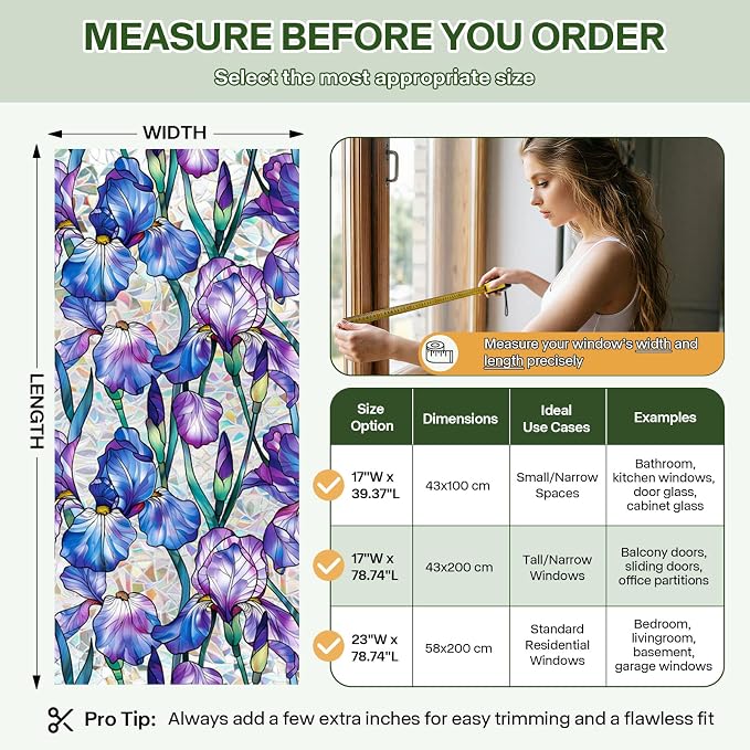Stained Glass Window Film UV Resistant Window Privacy Film Purple Floral - Image 7
