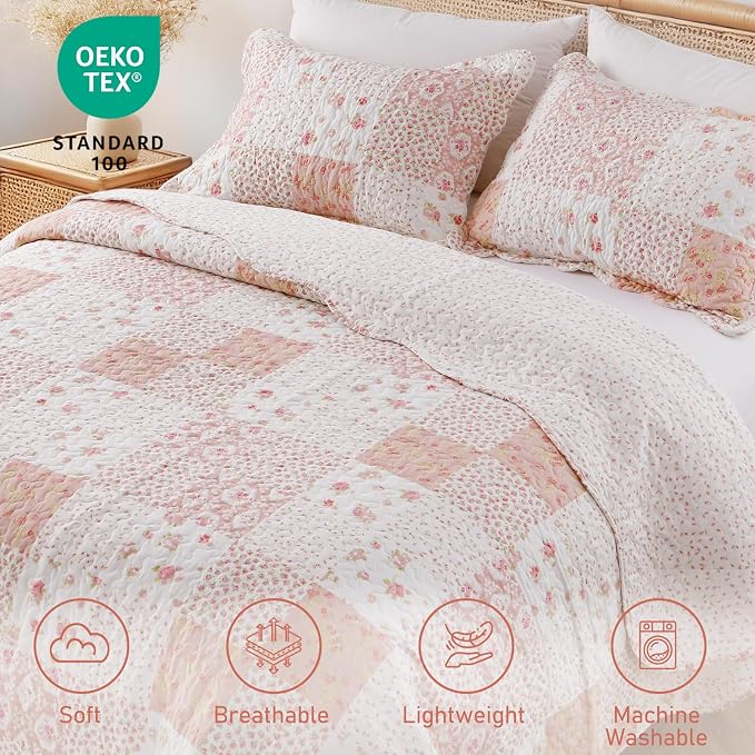 GOONE Twin Quilt Set 68"x86", Lightweight Washed Coverlet, Reversible Spring & - Image 3