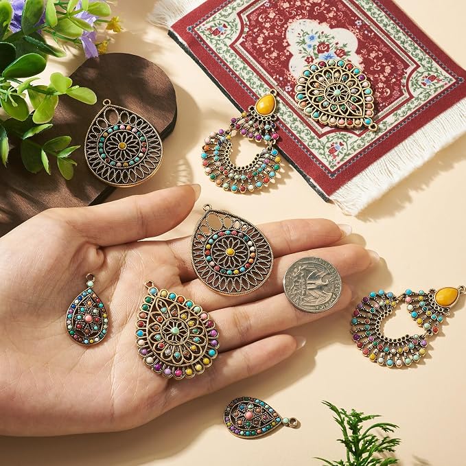 8Pcs Alloy Western Bohemian Teardrop Charms Antique Bronze Tibetan Style - Image 2