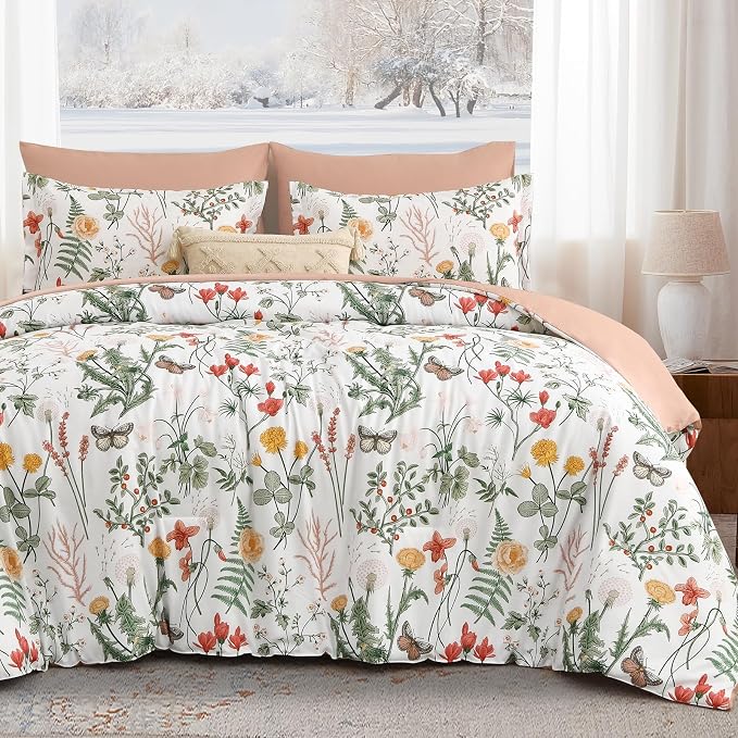 Yiran 7 Piece Floral Comforter Set Queen Size, Botanical Bed in a Bag by Yiran