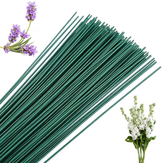 100 Pcs Green Floral Wire Stems, 18 Gauge Green Flower Wires, Artificial Floral by Rrshnsgv