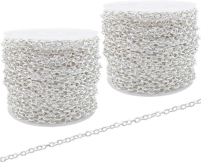 60 Feet Metal Iron Necklace Chains 3mm Bulk Curb Link Chain by KEIAOUE