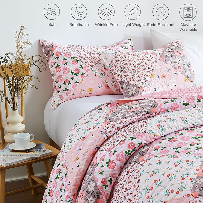 Whale Flotilla Patchwork Quilt King Size, Extra Soft Boho Floral Bedspreads - Image 6