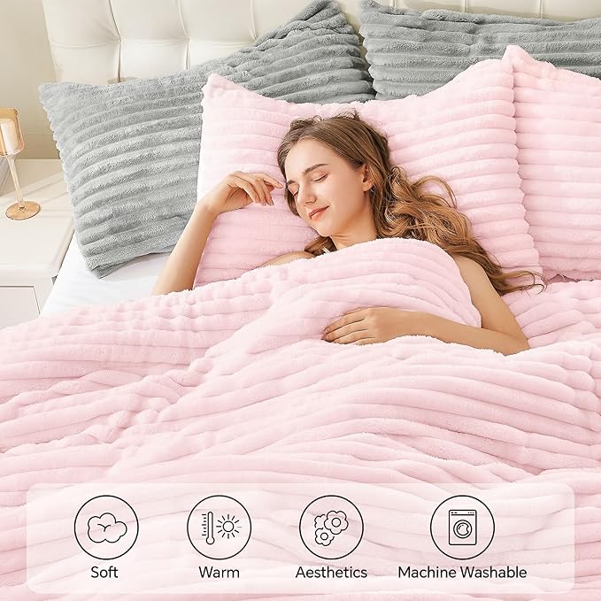 BEDELITE Fleece Queen Comforter Set -Super Soft & Warm Fluffy Cherry Blossom - Image 3