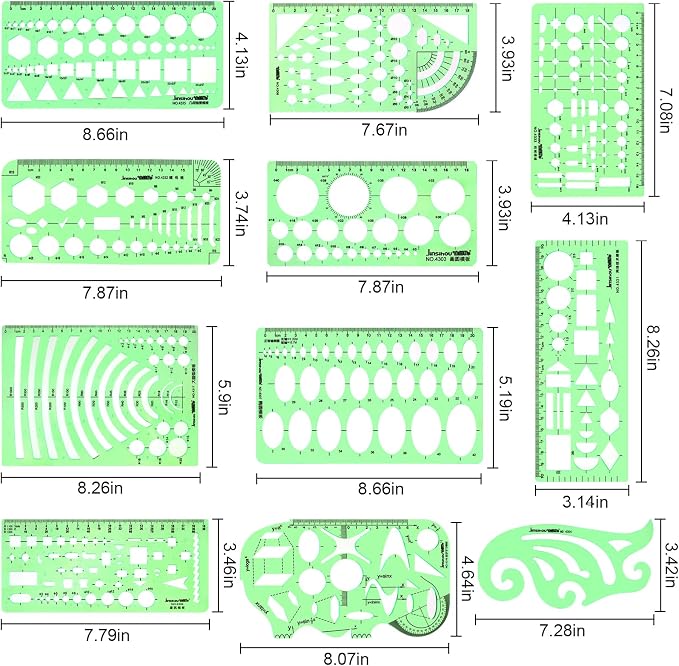 11PCS Geometric Drawings Templates, Drafting Stencils Measuring Tools, - Image 2