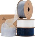 Vitalizart Blue & White Organza Sheer Ribbon 1 inch x 30 Yd Handmade Fabric by Vitalizart