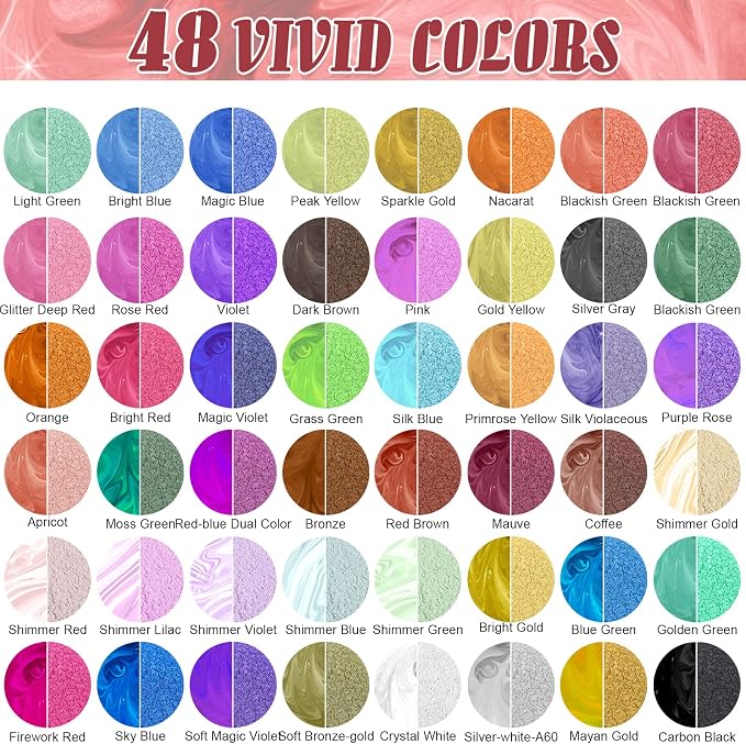 CHANGTIKEJI Mica Powder，48 Colors - 10g/Bottle of Natural Pigment Powder - Image 2