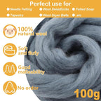 Dark Shadow Wool for Felting, 3.5oz Felting Wool, Soft Wool Batting for DIY - Image 2