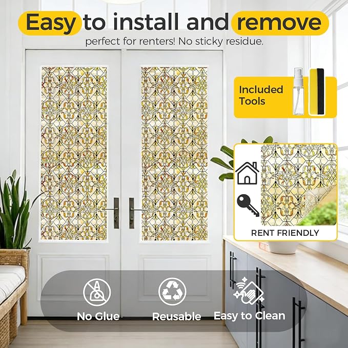OHTMERU 3D Stained Glass Window Privacy Film, Heat Control UV Blocking Static - Image 5