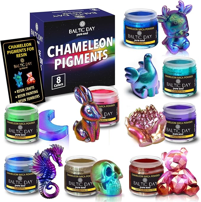 BALTIC DAY - Chameleon Mica Powder, 8 Jars of Color Shift Mica Powder Set - by BALTICDAYpuresoul
