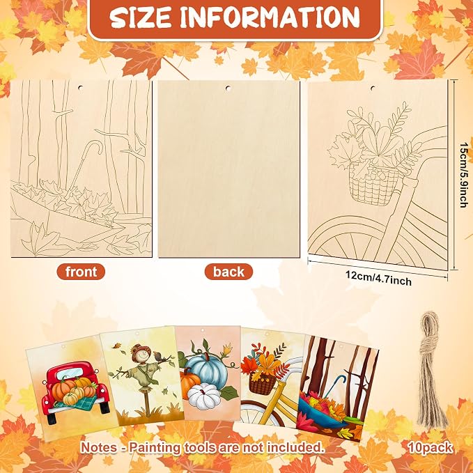 COCHIE 10PCS Large Fall Unfinished Wood Crafts to Paint - Image 2