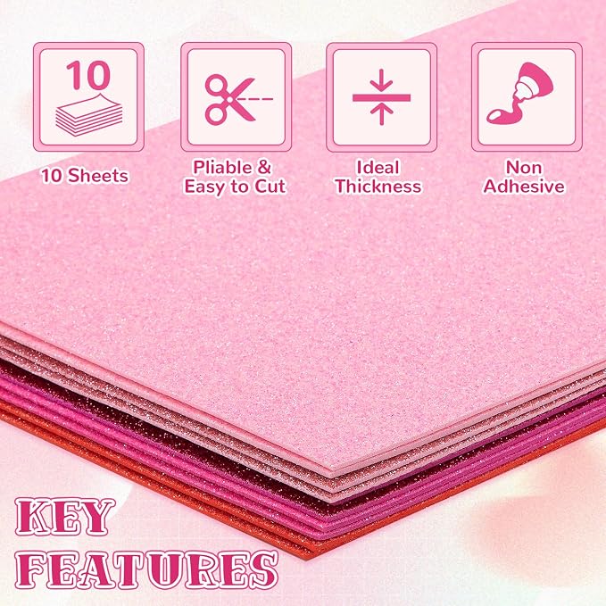 10 Pack Glitter Foam Sheets Craft 8 x 12 inch | 5 Colors Sparkles Foam Paper - Image 4