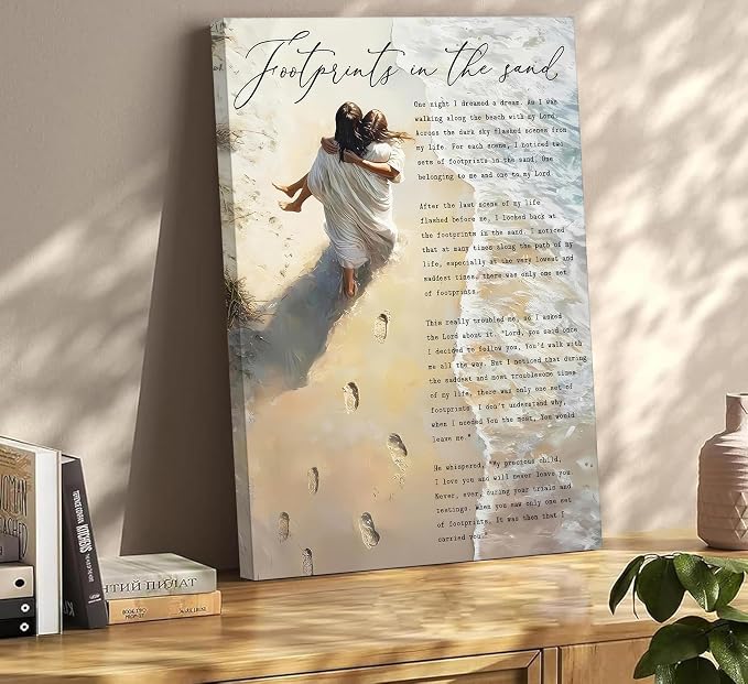 YOXORDQ Footprints in the Sand Poem Wall Art-Wrapping Canvas-12x16in | - Image 5