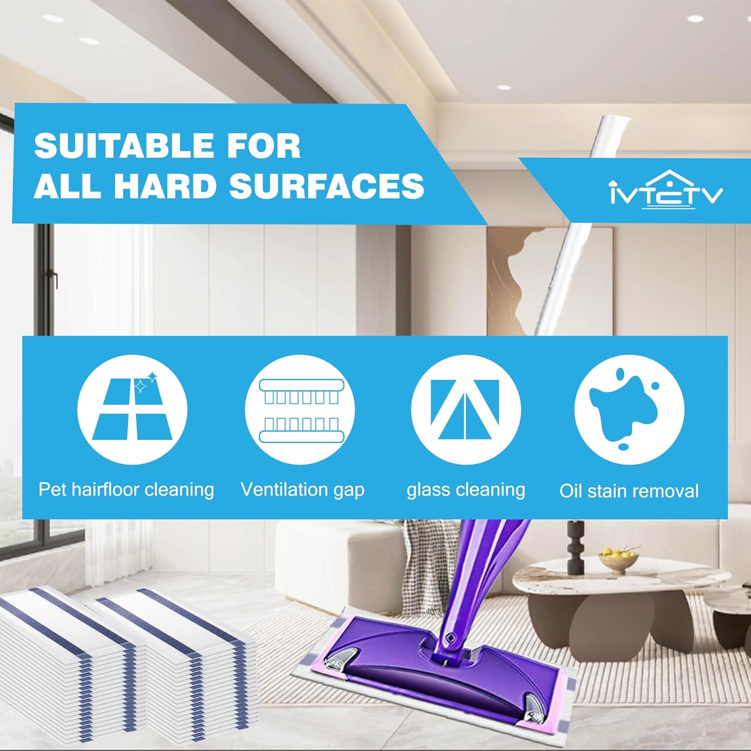 Upgraded Mop Pad Refill for Swiffer Wet Jet, 64 Counts Disposable Multi-Surface Cleaning Pads for Hardwood Floor, Tile, Laminate, Compatible with Swiffer WetJet Spray Mop, Dry and Wet Use