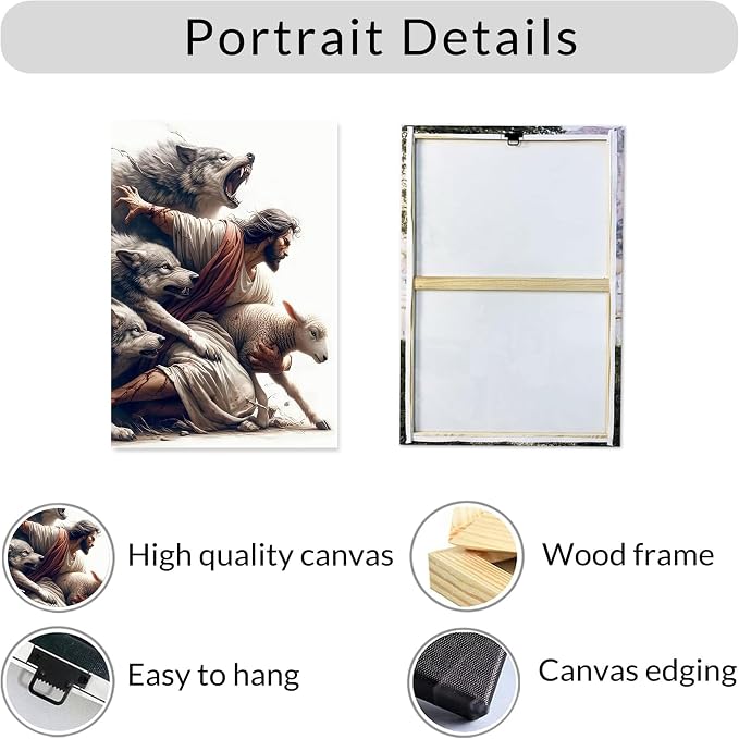 Framed Jesus and Lamb Canvas Wall Art - Image 4