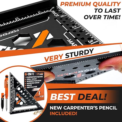 THORVALD 6-in-1 Carpenter Square 7 inch T Square Multi-Purpose Carpenter Tools - Image 5