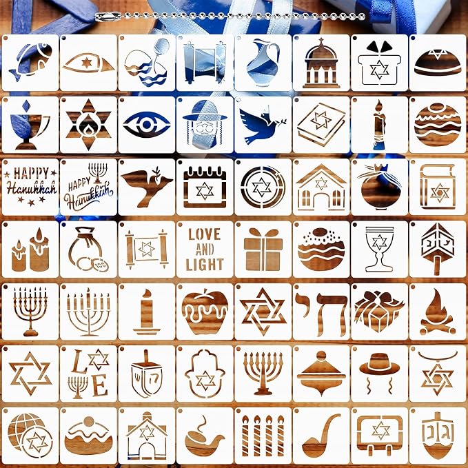Augshy 56pcs Hanukkah Stencils, Chanukkah Dreidel Menorah Cupcake Stencils by Augshy