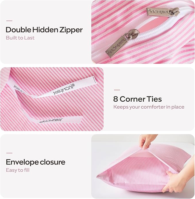 JELLYMONI 100% Natural Cotton 2pcs Striped Duvet Cover Sets, - Image 4