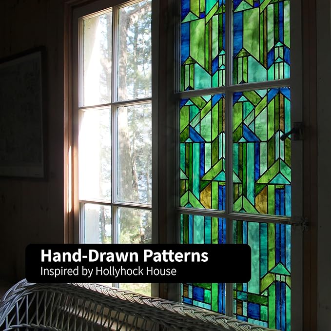 Original Hand Drawn Faux Stained Glass Window Film, Double-Sided Privacy Static - Image 4