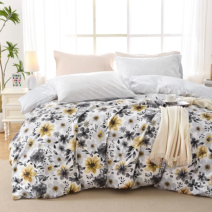 Duvet Cover King Size, Reversible Floral Vintage Duvet Cover Set by MUXHOMO