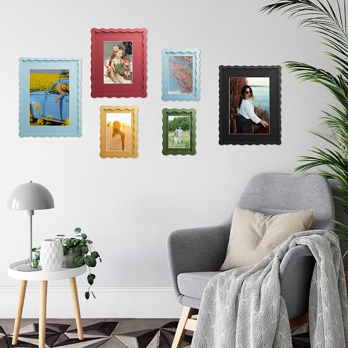 4x6 Picture Frame with Mat for 3.5x5, Wavy Edge Wooden Real Glass Photo Frame - Image 3