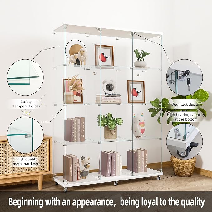 FLYMUHJIA Curio Cabinets with Glass Doors Modern Glass Shelves Tempered Glass - Image 5