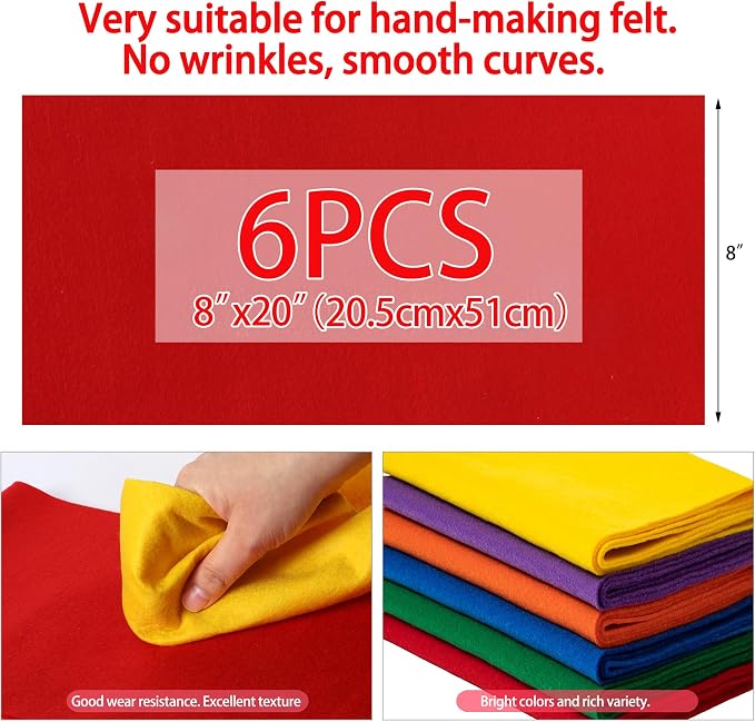 HaoFeiJH 6 Rolls 8"x20" Soft Felt Fabric Sheets, 1.6mm Thick, and Projects - Image 3