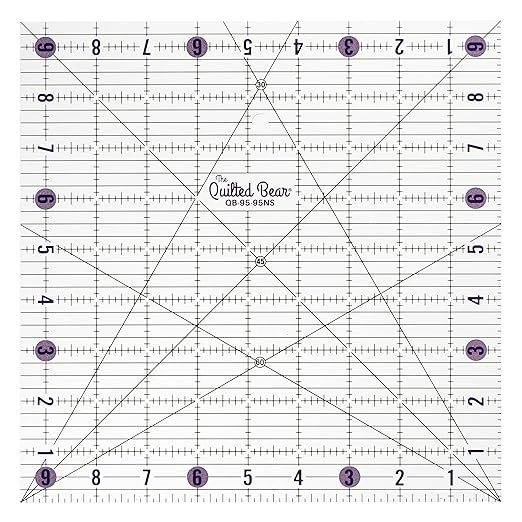 The Quilted Bear Square Quilting Ruler, Transparent Acrylic, 9.5" x 9.5" | by TheQuiltedBearsProducts